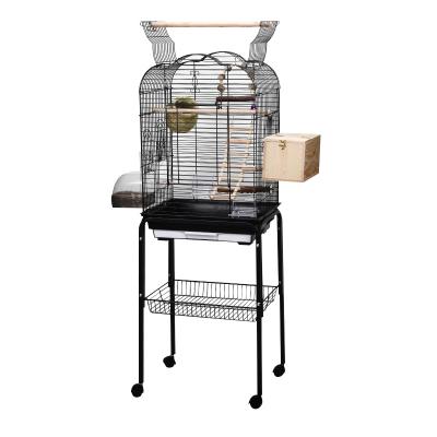 China Factory Supply Metal Stocked Powder Coated Black Metal Carry Breeding Cages Large Wire Pet Parrot Bird Cage for sale