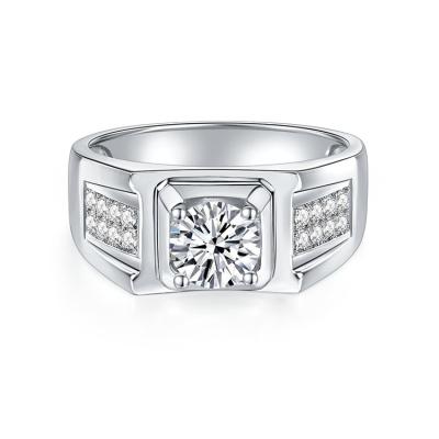 China Customs Fine Jewelry Real Moissanite 1ct 925 Sterling Silver Mens Adjustable Ring For Men for sale