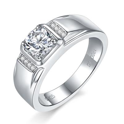 China Generous Men's Jewelry 1ct Diamond Engraved Ring Moissanite 925 Sterling Silver Men's Ring for sale