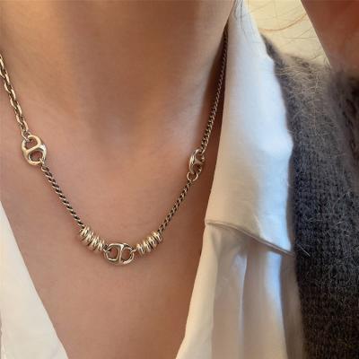 China Trendy INS Fashion Pig Nose Patchwork Pig Nose Patchwork Vintage INS Hotsale Vintage Chain 925 Silver Jewelry Necklace for sale