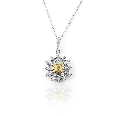 China TRENDY Sun flower 14k 18k gold Channel setting square cut diamonds necklace moissanite luxury pendant personalized for sale