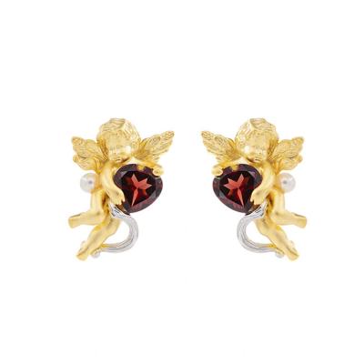 China Retro FASHIONABLE silver women 925 new European and American garnet single earring angel wings silver for sale