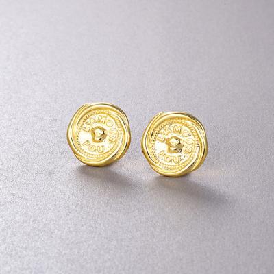 China FASHIONABLE Queen Rose Round Coin Vintage 925 Silver Gold Plated Women's Stud Earrings for sale