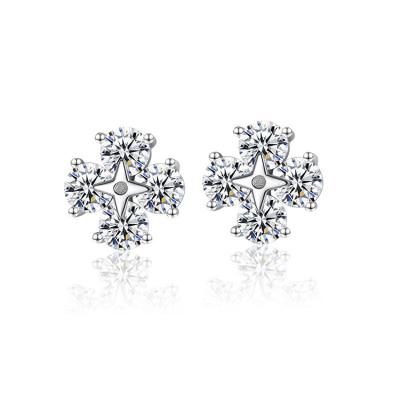 China FASHIONABLE Luxury Trendy Clover Zircon 925 Small 925 Sterling Silver Simple Silver Stud Earrings For Women for sale