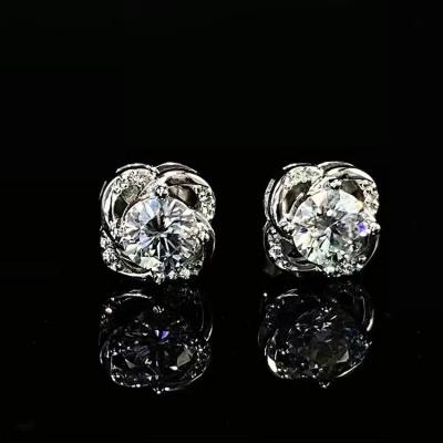 China Fashion HOT trend round small 925 silver moissanite diamond flower stud earrings for girls for sale