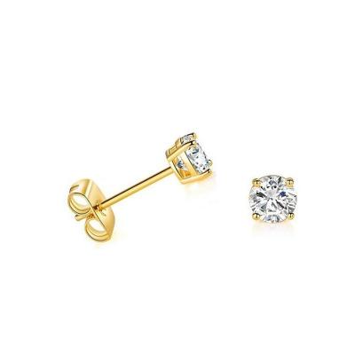 China Factory price 14k white gold 3mm 4mm moissanite diamond cut gold stud earring TRENDY minimalist for women for sale