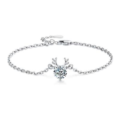 China CLASSIC Fine Jewelry Antlers Shape Round Cut Diamond Bracelet Women 1ct Silver Moissanite 925 Sterling Diamond Bracelet for sale