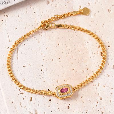 China CLASSIC Exquisite Adjustable Cuban Natural Garnet 925 Gemstone Bracelet Chain Bracelet 9k Silver Gold Plated for sale