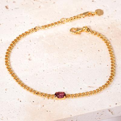 China Fantasy Jewelry 925 CLASSIC Gold Plated Oval Cut Natural Silver Garnet Jewelry 925 Adjustable Cuban Chain Bracelet for sale