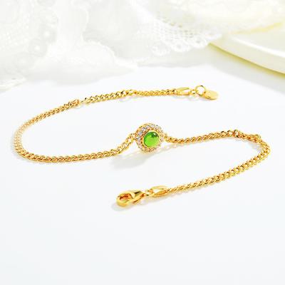 China Fashion CLASSIC Jewelry Adjustable Natural Diopside 9k Gold Plated Cuban Bracelet Wholesale 925 Sterling Silver for sale