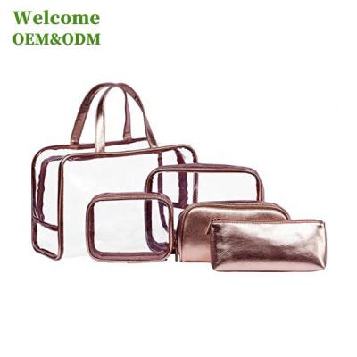 China Lady Lady Fashion Custom Travel Rose Gold Women Cosmetic Bag and clear cosmetic bag bag and transparent cosmetic PVC waterproof for sale