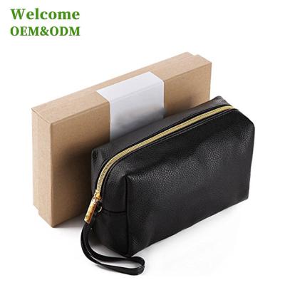 China Wholesale Custom Women's Normcore/KID Minimalist PU Genuine Leather Cosmetic Bag for sale