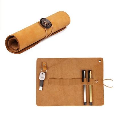 China CHILD Brushes Top Custom Cylinder Office Leather Cosmetic Pencil Bag Eco - Friendly for sale