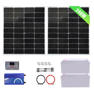 China Home MPPT Solar Home System supplier 240W 12V Half Cut Mono Panel with 30A  MPPT Solar Controller + inverter + battery for house shed for sale