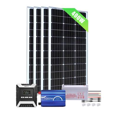 China Home Complete Solar Power System 400W 12V Mono Panel with 60A  MPPT Solar Charge Controller + inverter + battery for outdoor home for sale