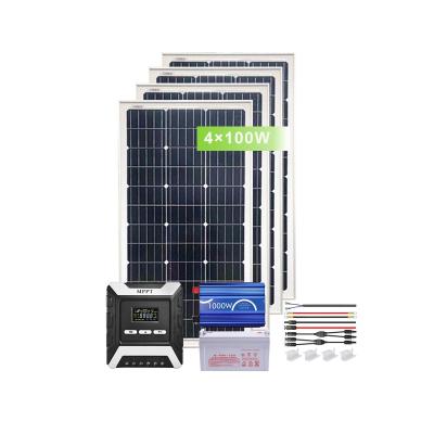 China Home solar power system with batteries 400W mono solar panel with MPPT controller + inverter for Home for sale