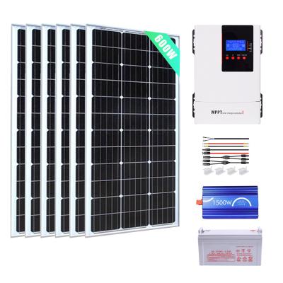 China Home 600W 24V  outdoor power System Mono Solar Panel with 60A Wifi Solar Charge Controller + Inverter + Battery for sale