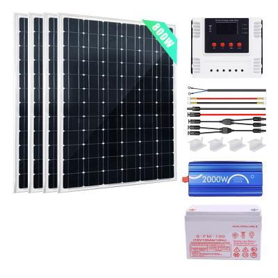 China Home 800W 24V outdoor power system Mono Solar Panel with 60A PWM Wi-Fi Solar Charge Controller + 2000W Inverter + Battery for sale