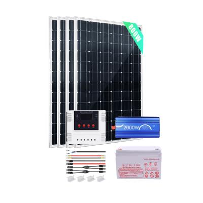 China Home Complete Solar Kit wholesale 800W 24V Mono Panel with 60A Wi-Fi PWM Solar Charge Controller + 2000W Inverter +Battery for Home for sale