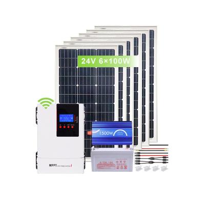 China Home Pure sine wave solar power system with batteries supplier 600W mono solar panel with MPPT wifi controller inverter for home for sale