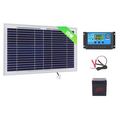 China Home DIY mini solar supplier 10W 12V Poly Panel with 10A  PWM Solar Charge Controller + Cable + Battery for India for sale