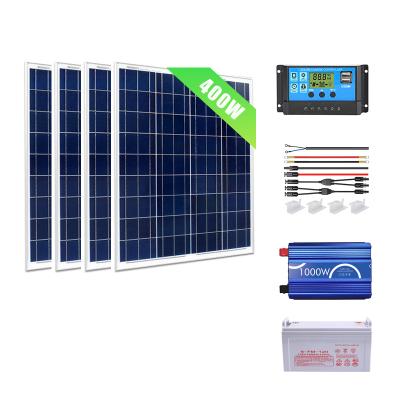 China Home 400W 12V outdoor power System Poly Solar Panel with 60A Solar Charge Controller + Inverter + Battery for sale