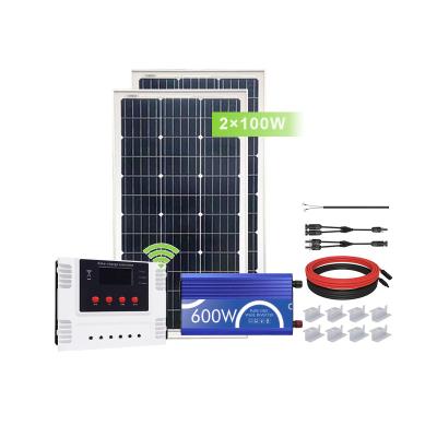 China Home Portable solar panel system manufacturer 200W mono solar panel with PWM wifi controller + inverter for Home for sale