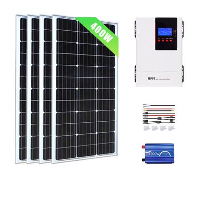 China Home 400W 12V outdoor power system Mono Solar Panel with 60A Wifi MPPT Solar Charge Controller +1000W Inverter for sale