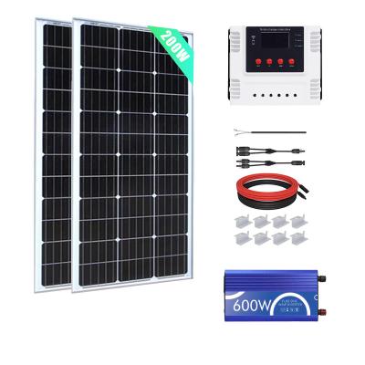 China Home 200W 12V outdoor power system Mono Solar Panel with 30A Wi-Fi PWM Solar Charge Controller + 600W Inverter for sale