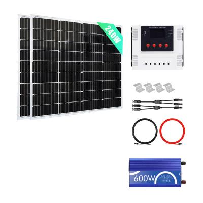 China Home 240W 12V outdoor power system Mono Solar Panel with 30A Wi-Fi PWM Solar Charge Controller + 600W Inverter for sale