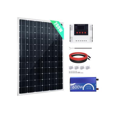 China Home Worthy Outdoor Power System wholesale 200W 12V Mono Panel with 30A  Wi-Fi PWM Solar Charge Controller + 600W Inverter for RV for sale