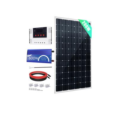 China Home Customized Solar Kit producer 200W 12V Mono Panel with 30A  Wi-Fi PWM Solar Charge Controller + 600W Inverter for House carport for sale