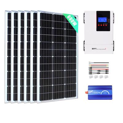 China Home 600W 24V outdoor power system Mono Solar Panel with 60A Wifi MPPT Solar Charge Controller + 1500W Inverter for sale