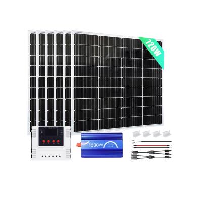 China Home Off grid Solar Panel System manufacturer 720W 24V Half Cut Mono Panel with 60A  PWM wifi Controller + Inverter for Carport shed for sale