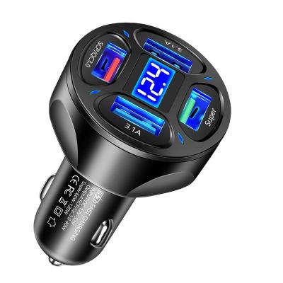 China 4USB Mobile Phone Car Battery Voltage Detection Digital Display Car Phone Charger 4 Ports 66W Super Charging QC3.0 Car Phone Fast Charging Charger for sale