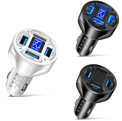 China LED Indicator 3.1A Car Charger For Cigarette Lighter Mobile Phone USB Charger Adapter 4 USB Digital Display Voltmeter Fast Charging In Car for sale