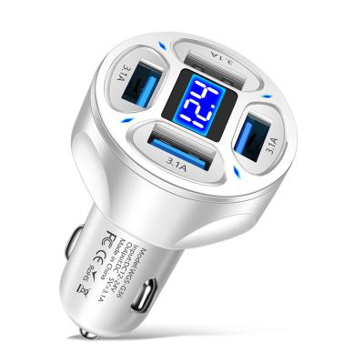 China With Voltage Display 4 Ports USB Car Charger Adapter 4 USB Digital Display Voltmeter Fast Charging In Car With Voltage Display for sale