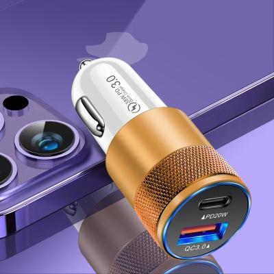 China Mobile Phone PD 38W Car Charger QC3.0 18W+PD 20W USB+Type-C Quick Fast Charging Adapter 2 Ports Travel Portable For iPhone 14 pro for sale