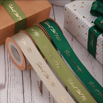 Китай Customizable Satin Ribbon Rose Gold Foil Printed Ribbon for Gift Wrapping продается