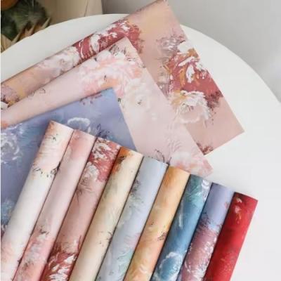 中国 Korean style flower bouquet wrapping paper vintage rose oil painting pattern paper flower wrapping papers papel coreano 販売のため