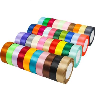 China Polyester Satin Ribbon Roll in Solid Color for Sustainable Gift Wrapping for sale