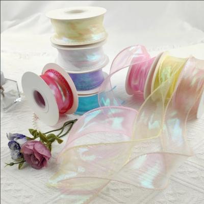 China Custom Solid Color Sheer Chiffon Pink Silk Organza Stain Ribbon For Wedding Gift Bouquets Decoração de embrulho à venda