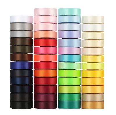 China 196 Color Rainbow Ribbon Single Double Face 100% Polyester Satin Wrap Ribbon Roll for sale