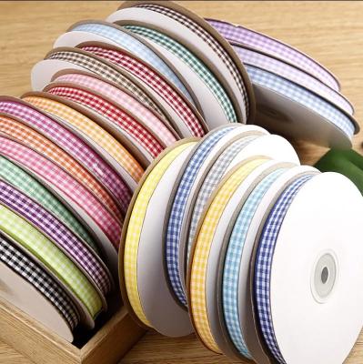 China Custom Colorful Tartan Grid Gingham Polyester Woven Plaid Stain Ribbon For Gift Wrapping Decoration Wholesale for sale