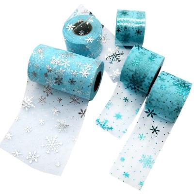 China Tela azul el 15.2cm de Tulle Rolls de la organza del poliéster del modelo del copo de nieve en venta