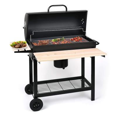 China Large Easily Assembled F28 Outdoor BBQ Cart Smoker Barrel Oil Drum Grill BBQ Charcoal Grill with Folding Side and Front Table for sale