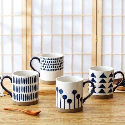 China Red And Blue Porcelain Mug Rough Design Pottery Hand Drawn Stocked Ceramic Mug For Coffee Tea for sale