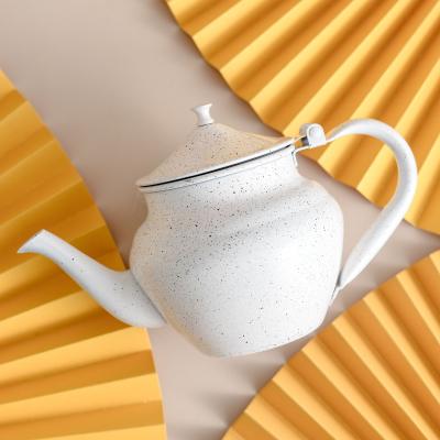 China Sustainable White Coating Style Stainless Steel Arabic Moroccan Turkish Teapot With Texture Ceramic Kettle for sale