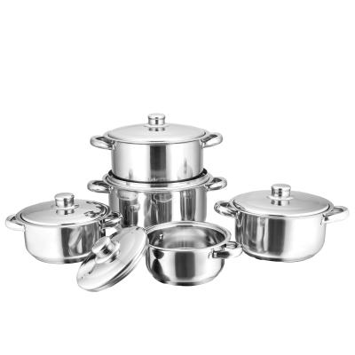 China Sustainable Mirror Polishing 10 Pcs Stainless Steel Induction Soup Pot Cookware Set for sale