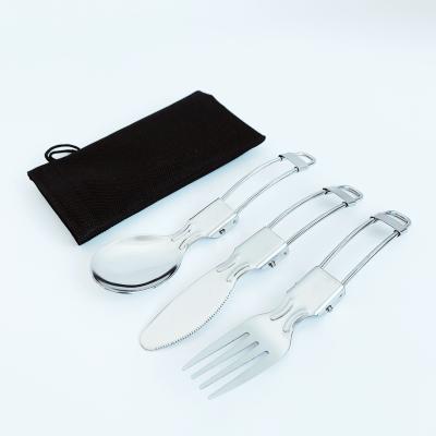 China Sustainable 304 Stainless Steel Travel Folding Cutlery Set Including Spoon Fork Knife With Pouch for sale